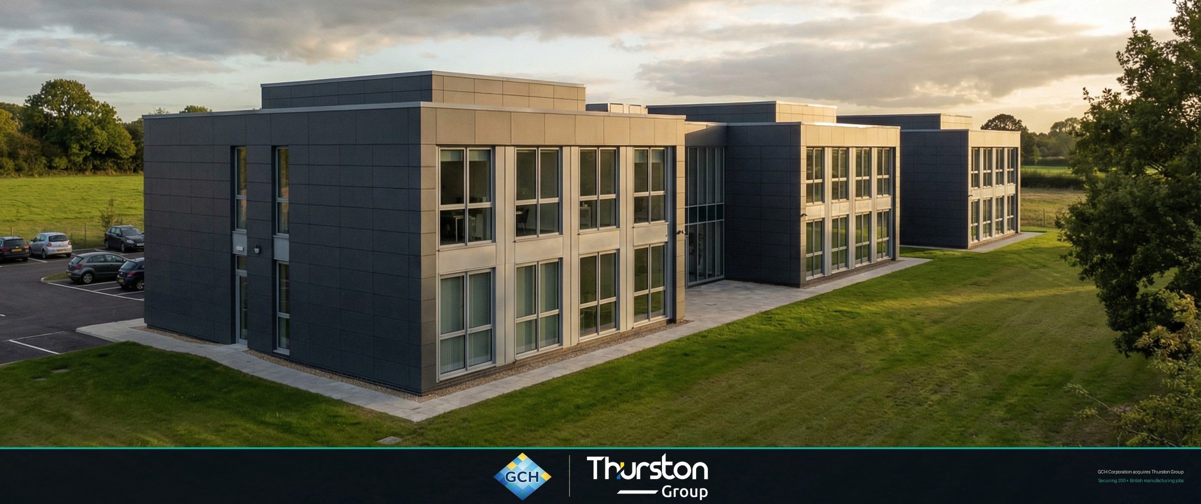 GCH acquires Thurston Group — handshake with workers and modular building, Yorkshire